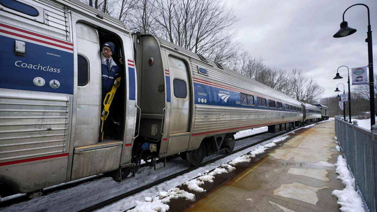 The Amtrak Downeaster departs a station in Freeport, Maine, on March 8. Utah, Idaho and Nevada may learn this month if it received a federal grant to study commuter train service between the three states.