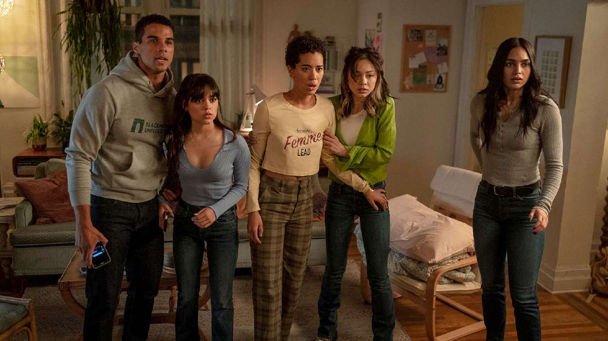 Mason Gooding, Jenna Ortega, Jasmin Savoy Brown, Devyn Nekoda and Melissa Barrera are seen in Paramount Picture's "Scream VI," which opened in theaters this week.