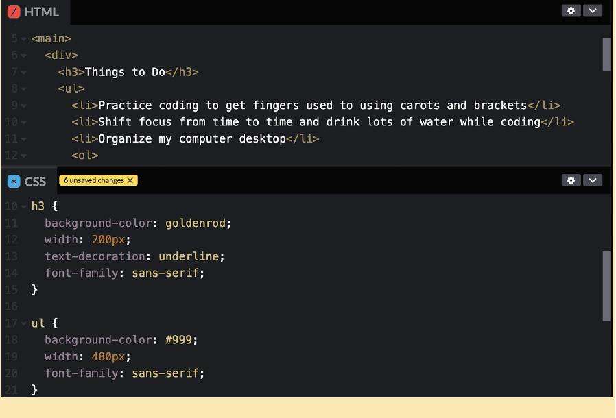 Using the online code editor CodePen, students will start project-based learning on the first day.