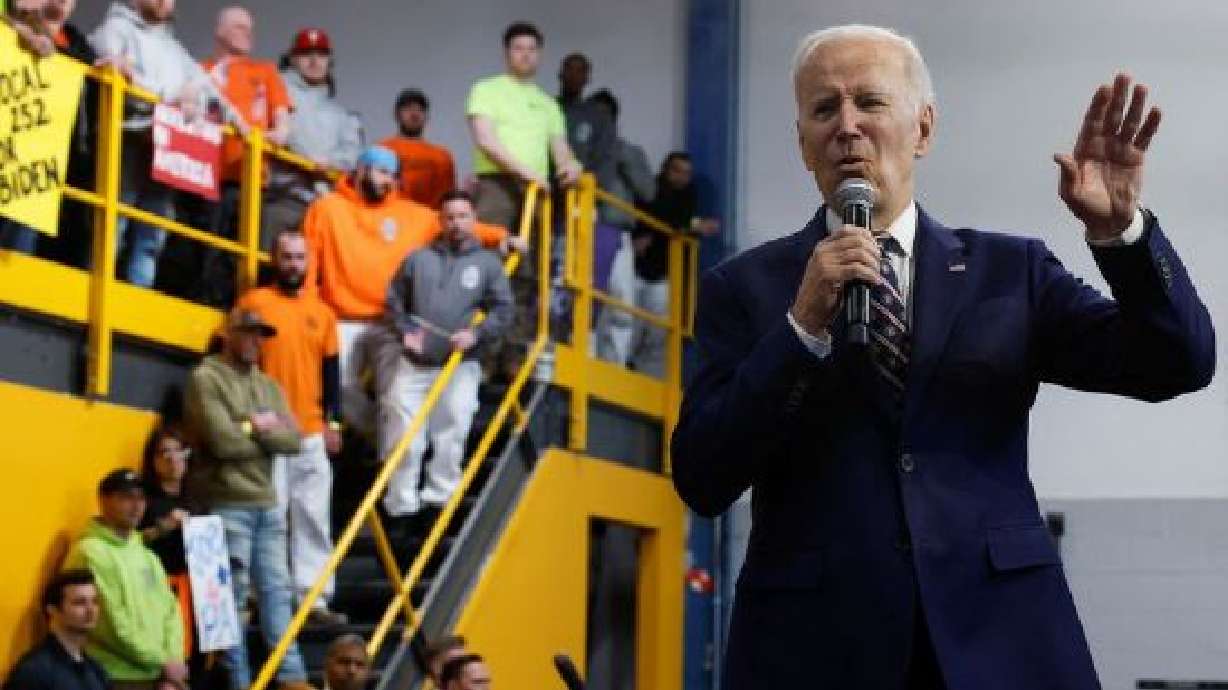 President Joe Biden delivers remarks about his budget for fiscal year 2024 at the Finishing Trades Institute in Philadelphia, Thursday. Biden on Thursday unveiled plans for government spending and higher taxes on the wealthy.
