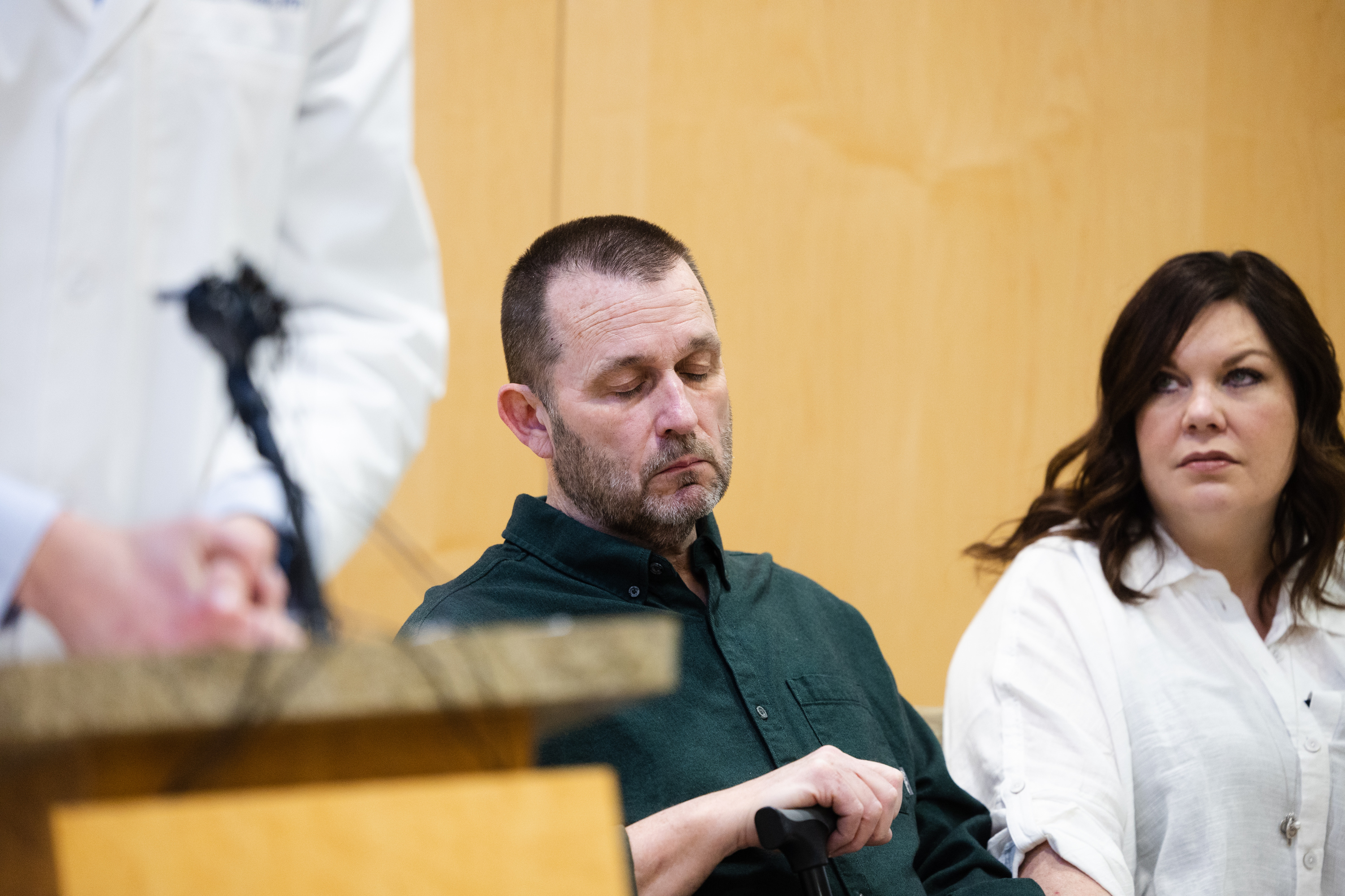Shannon Brooks rests his eyes during a press conference at Intermountain Medical Center in Murray on Thursday. Intermountain doctors used a radiation treatment typically used on cancer patients to help treat Brooks’ heart condition.