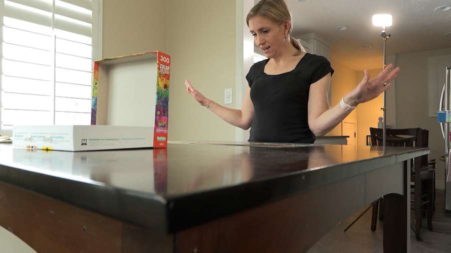 Mindy Whiting works on a puzzle in her home. Most people find jigsaw puzzles a peaceful, relaxing activity, but speed puzzlers like Whiting compete to be the fastest puzzle builder around.