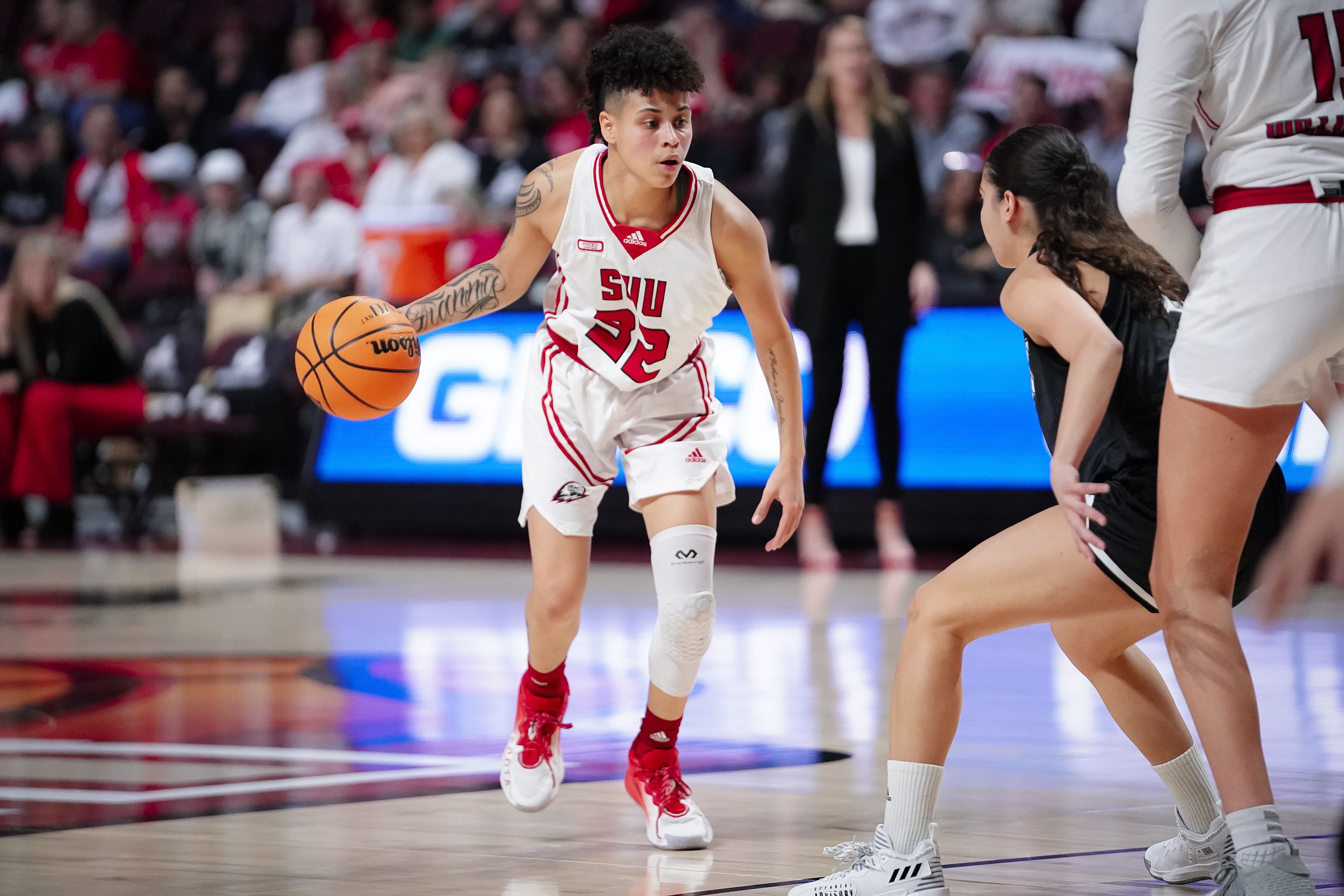 Southern Utah guard Cherita Daugherty off the dribble during the Western Athletic Conference tournament final against California Baptist, Saturday, March 11, 2023 at Orleans Arena in Las Vegas.