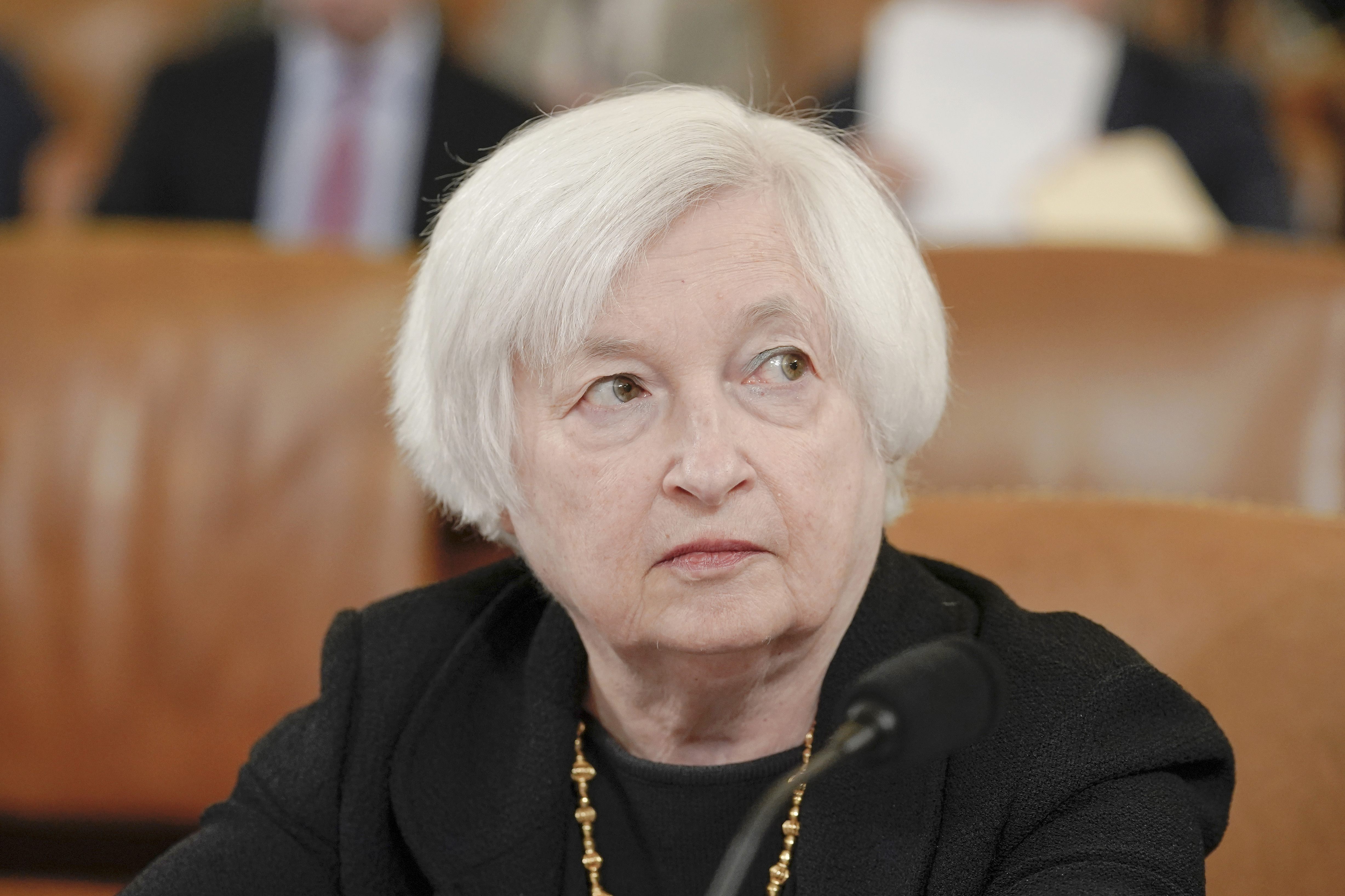 Treasury Secretary Janet Yellen listens as she testifies during a House Ways and Means committee hearing on President Joe Biden's fiscal year 2024 budget request Friday on Capitol Hill in Washington. 
