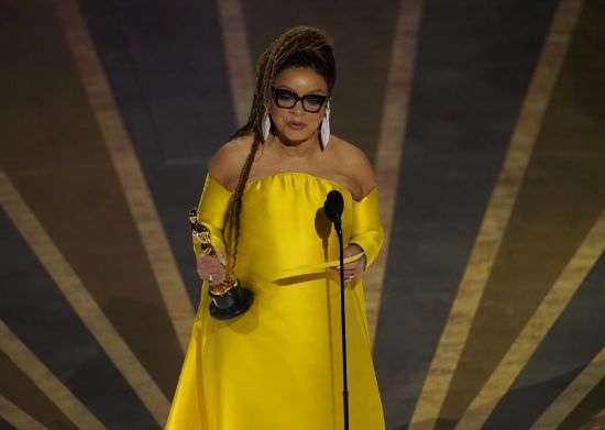 Ruth E. Carter accepts the award for best costume design for "Black Panther: Wakanda Forever" at the Oscars on Sunday at the Dolby Theatre in Los Angeles.
