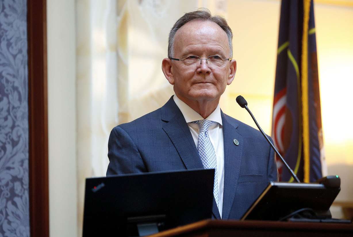 Senate President Stuart Adams, R-Layton, presides over the Senate chamber at the Capitol in Salt Lake City, on Feb. 28.