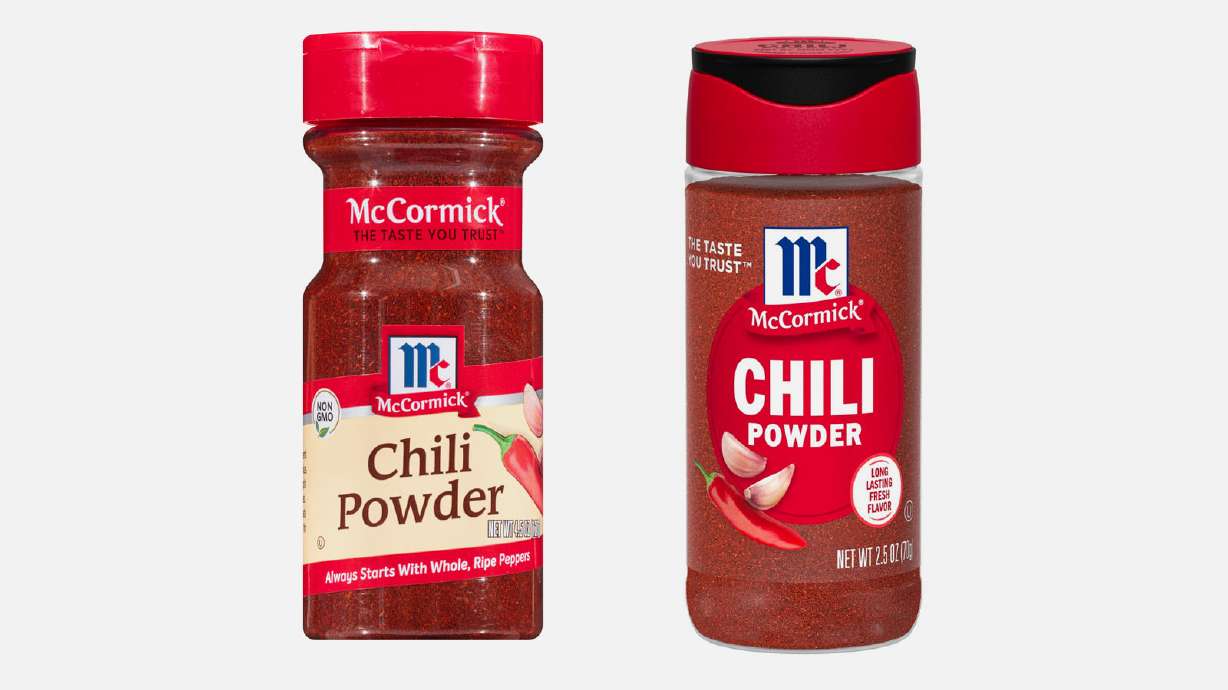 McCormick is giving its iconic red-cap bottles their first makeover in more than 40 years. Previous design and the new design are shown.