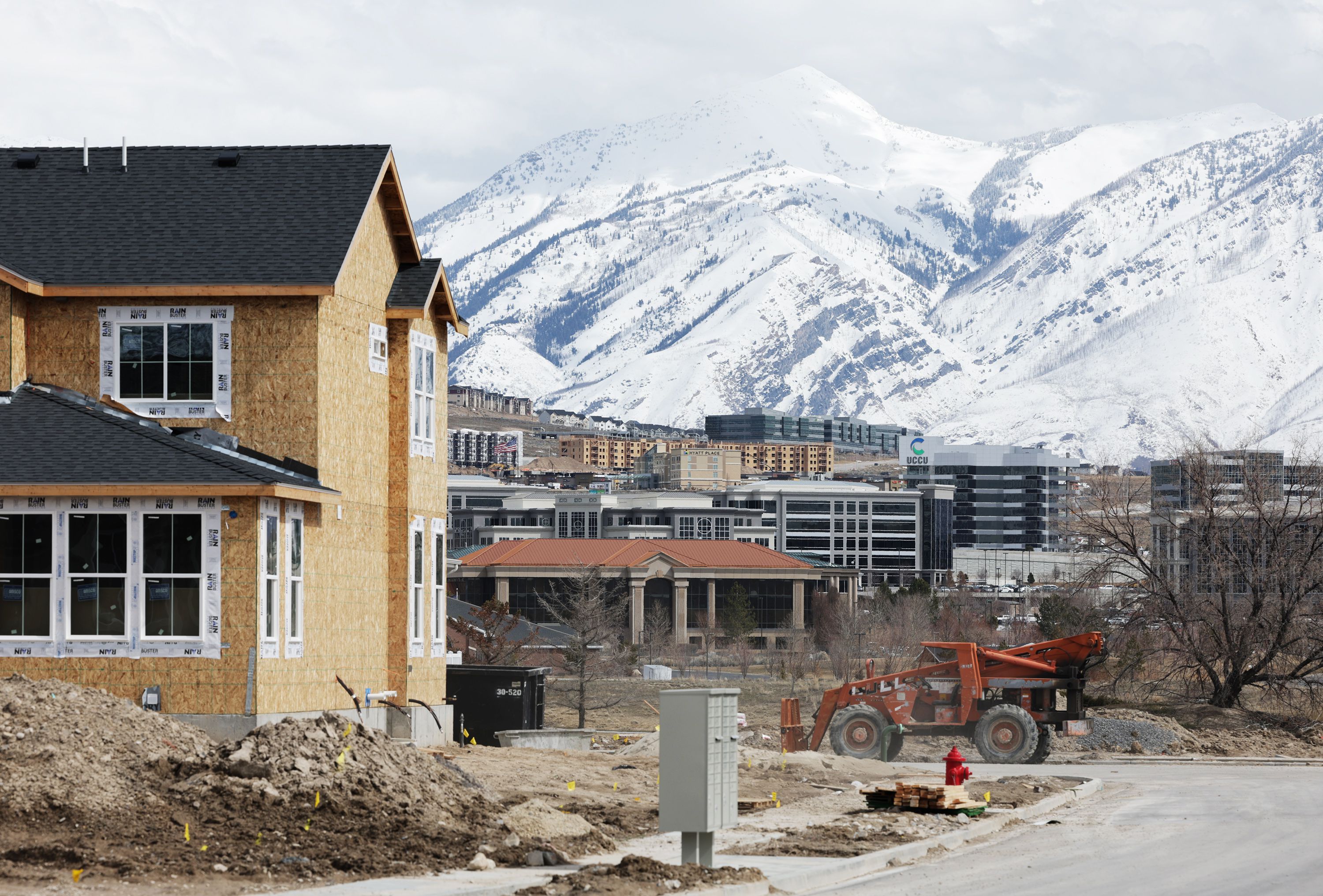 Houses under construction near Thanksgiving Point and Silicon Slopes in Lehi on Tuesday.