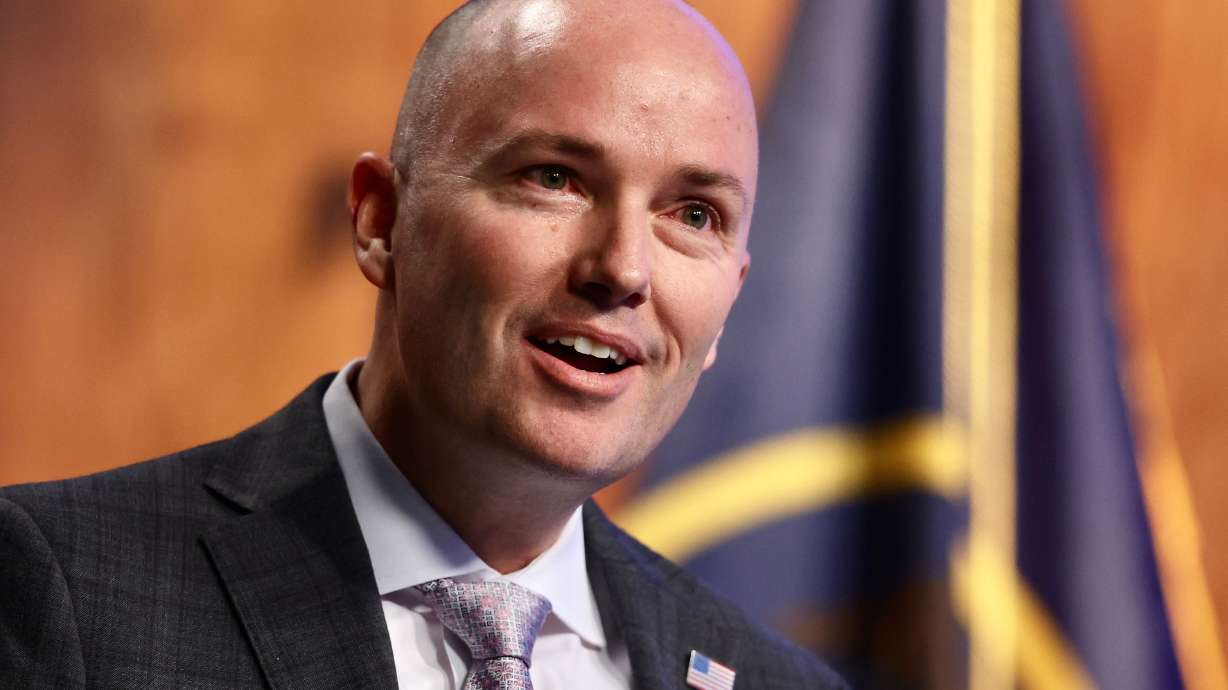 Gov. Spencer Cox holds his monthly news conference at PBS Utah in the Eccles Broadcast Center in Salt Lake City, Thursday. Cox confirmed Thursday he will seek a second term.