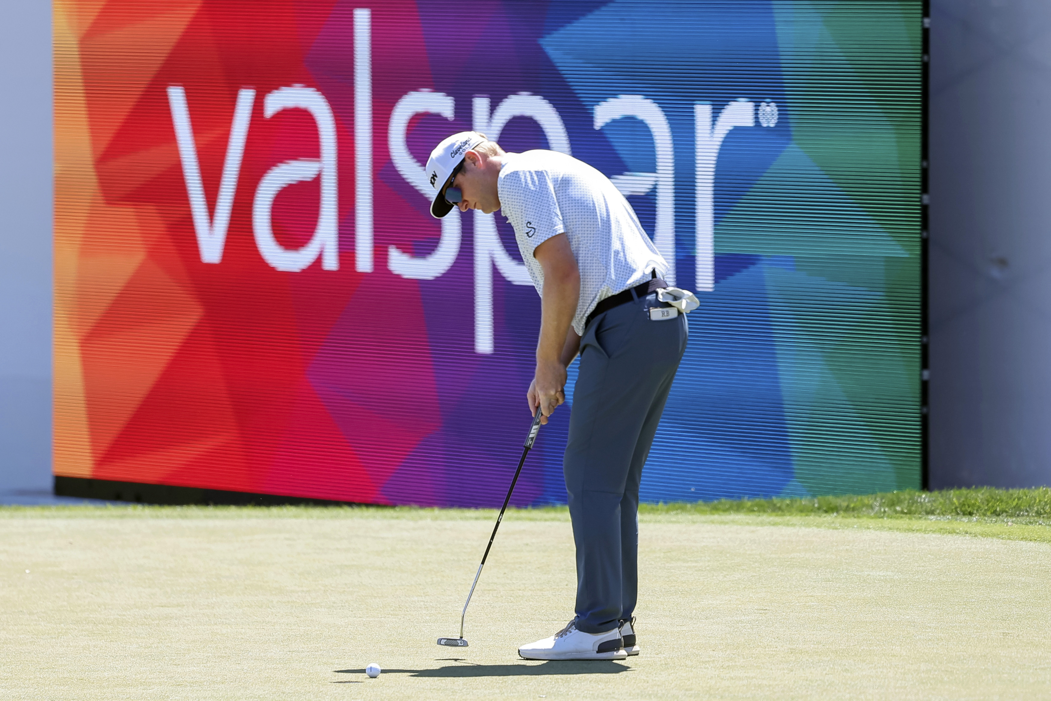 Ryan Brehm makes his final putt on the 18th hole during the first round of the Valspar Championship golf tournament Thursday, March 16, 2023, at Innisbrook in Palm Harbor, Fla. 