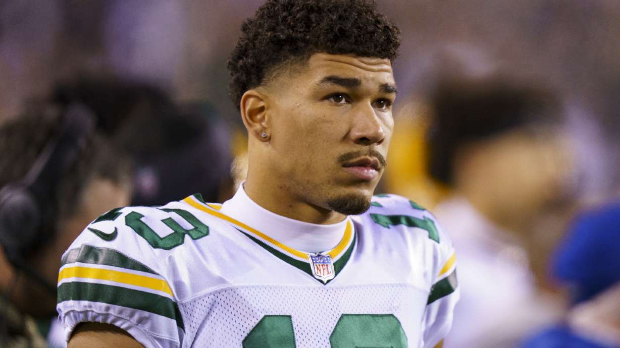 FILE - Green Bay Packers wide receiver Allen Lazard (13) looks on during an NFL football game against the Philadelphia Eagles, Sunday, Nov. 27, 2022, in Philadelphia. The New York Jets signed former Green Bay Packers wide receiver Allen Lazard to a four-year contract Friday, March 17, 2023.