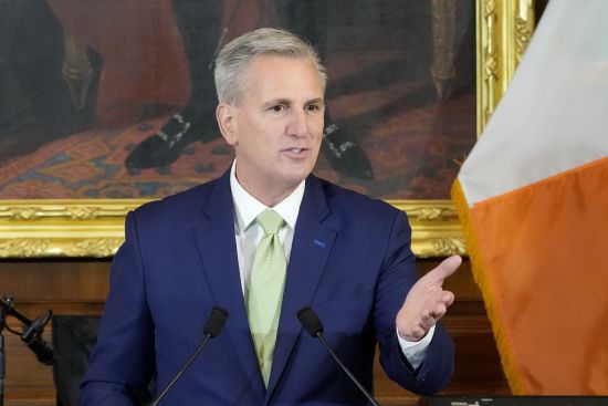 House Speaker Kevin McCarthy of California, speaks during a Friends of Ireland Caucus St. Patrick's Day luncheon at the U.S. Capitol, Friday in Washington. Top Republicans, including some of former President Donald Trump’s potential rivals for the party’s nomination, rushed to his defense on Saturday after Trump said he is bracing for possible arrest. McCarthy said a possible indictment would be “an outrageous abuse of power by a radical DA who lets violent criminals walk as he pursues political vengeance" against Trump.
