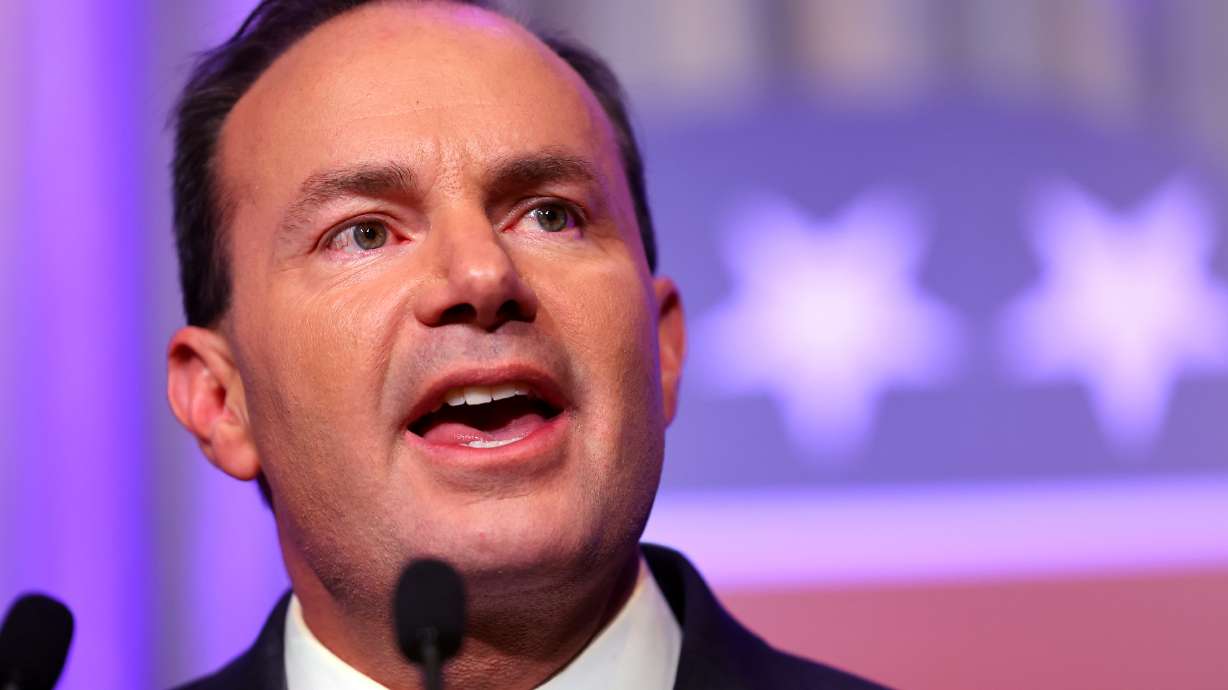 Sen. Mike Lee, R-Utah, speaks at an election night party in Salt Lake City on Nov. 8, 2022. Lee aired his grievances about the Federal Reserve this weekend, saying it is to blame for inflation and questioning its role in monetary policy.