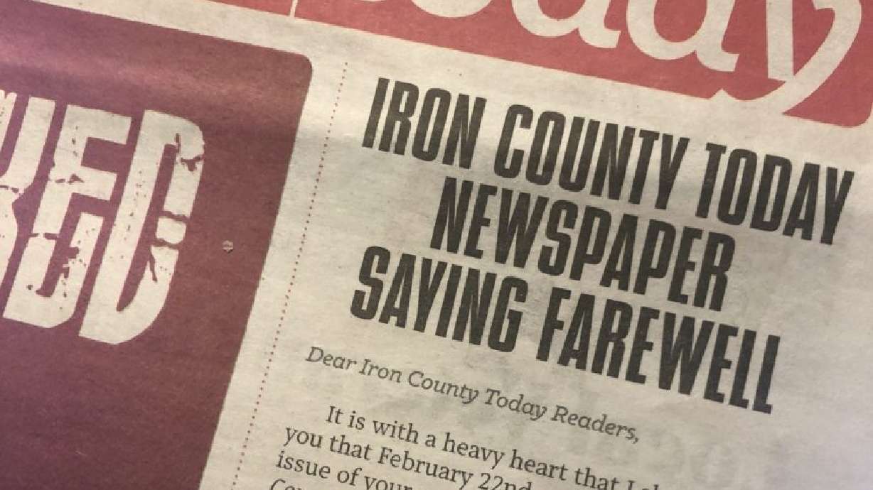 Farewell letter to readers from publisher R. Gail Stahle on the front page of Iron County Today, in Cedar City, Feb. 15.
