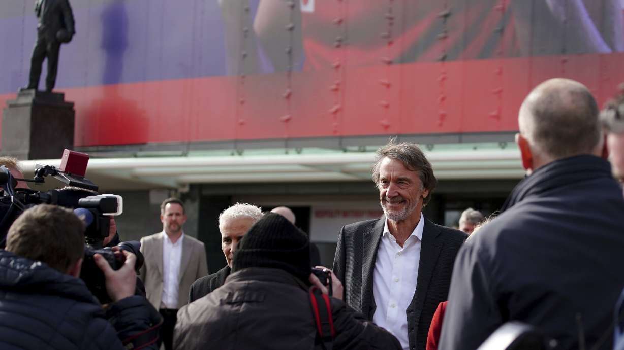 Businessman Jim Ratcliffe leaves Old Trafford, in Manchester, England, Friday March 17, 2023. Bidders are getting a closer look at Manchester United as the potential sale of one of the biggest soccer clubs in the world gathers pace.