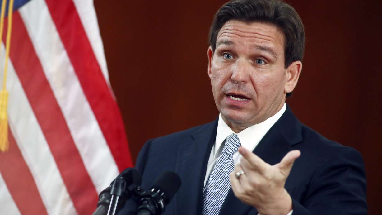 Florida Gov. Ron DeSantis answers questions following his State of the State address, March 7, in Tallahassee, Fla. DeSantis' administration is moving to unilaterally forbid classroom instruction on sexual orientation and gender identity in all grades.