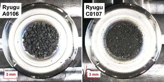 Carbonaceous rock samples retrieved from the asteroid Ryugu, that were subjected to chemical analysis by Hayabusa2 soluble organic matter team members, led by Hiroshi Naraoka, Yoshinori Takano and Jason Dworkin, are seen in this undated handout photo.