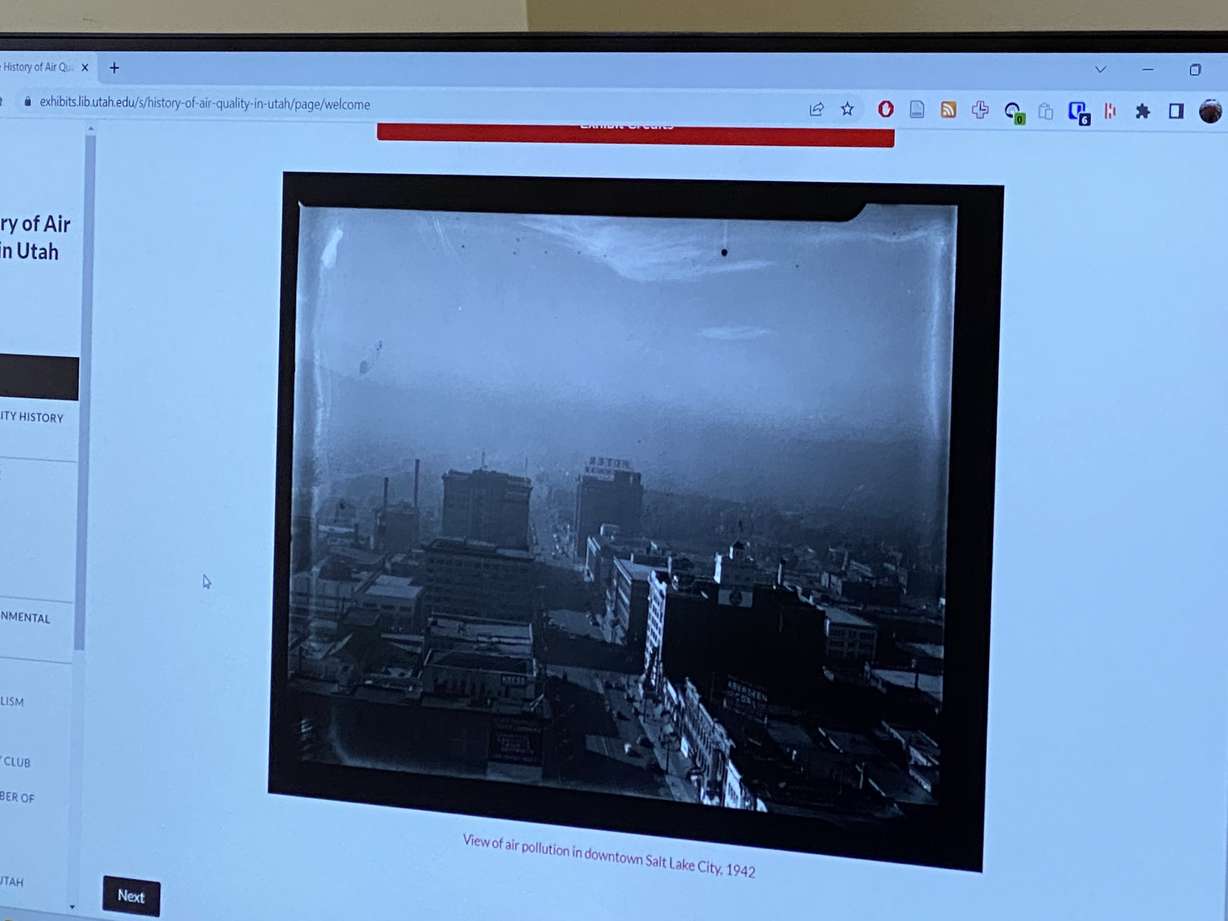 The exhibit compiles old photos along with modern pictures of the state's smog problems through the decades.