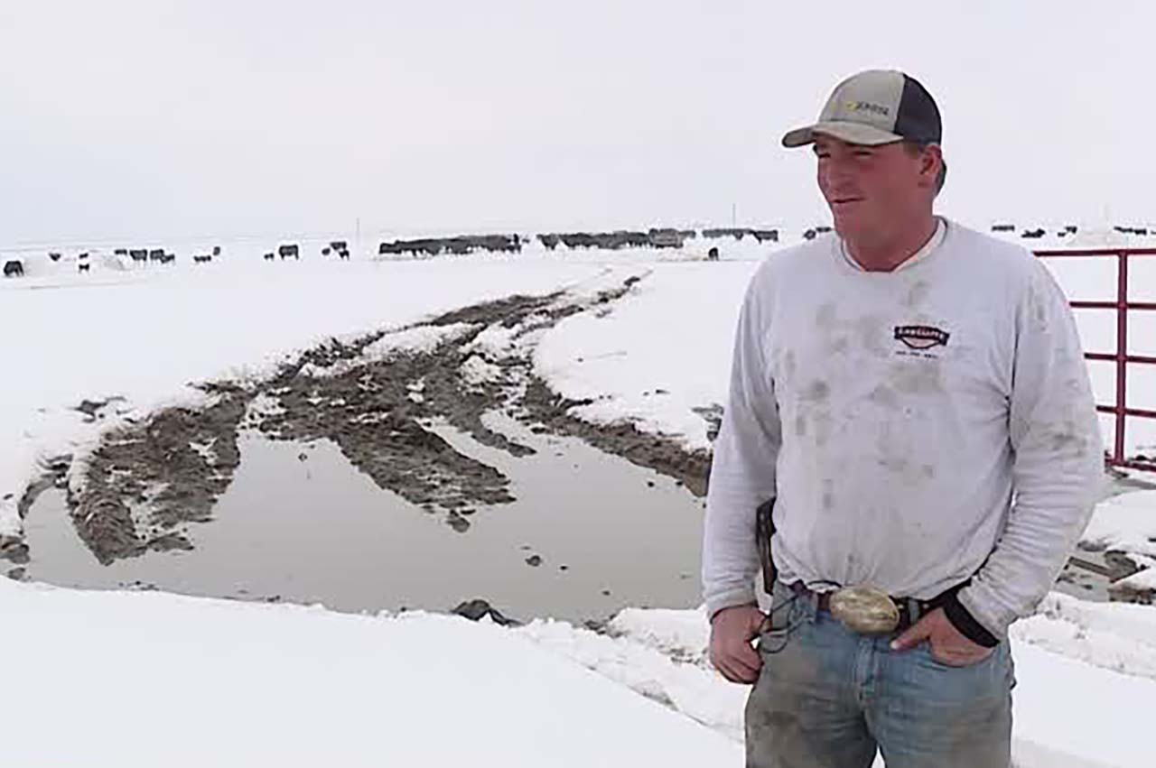 Ryan Merrill, of JH Land and Livestock in Cache County, talks to KSL Wednesday. He says deep snow from recent storms has been  difficult for his cattle, and not all the calves born have survived.