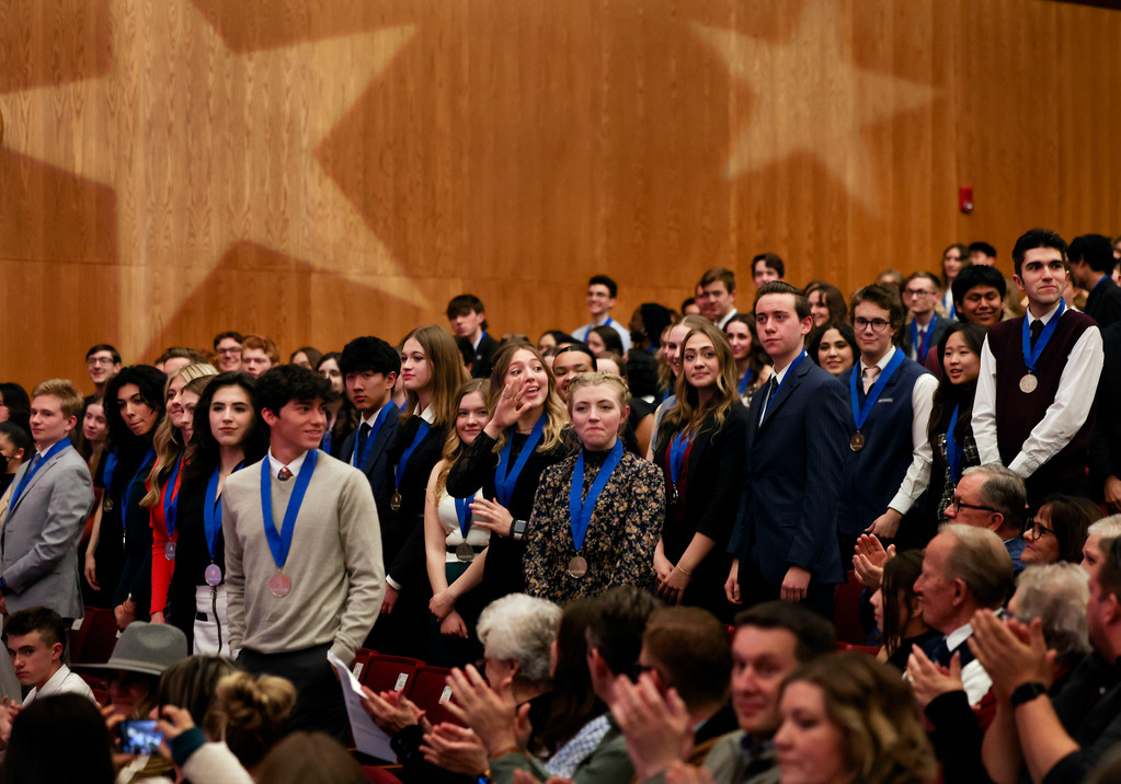 Sterling Scholar finalists stand during the 2023 Sterling Scholar awards ceremony in North Salt Lake on Wednesday.