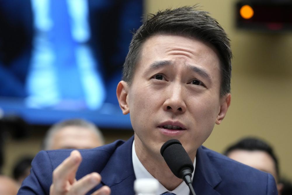 TikTok CEO Shou Zi Chew testifies during a hearing of the House Energy and Commerce Committee, on the platform's consumer privacy and data security practices and impact on children, Thursday, on Capitol Hill in Washington.