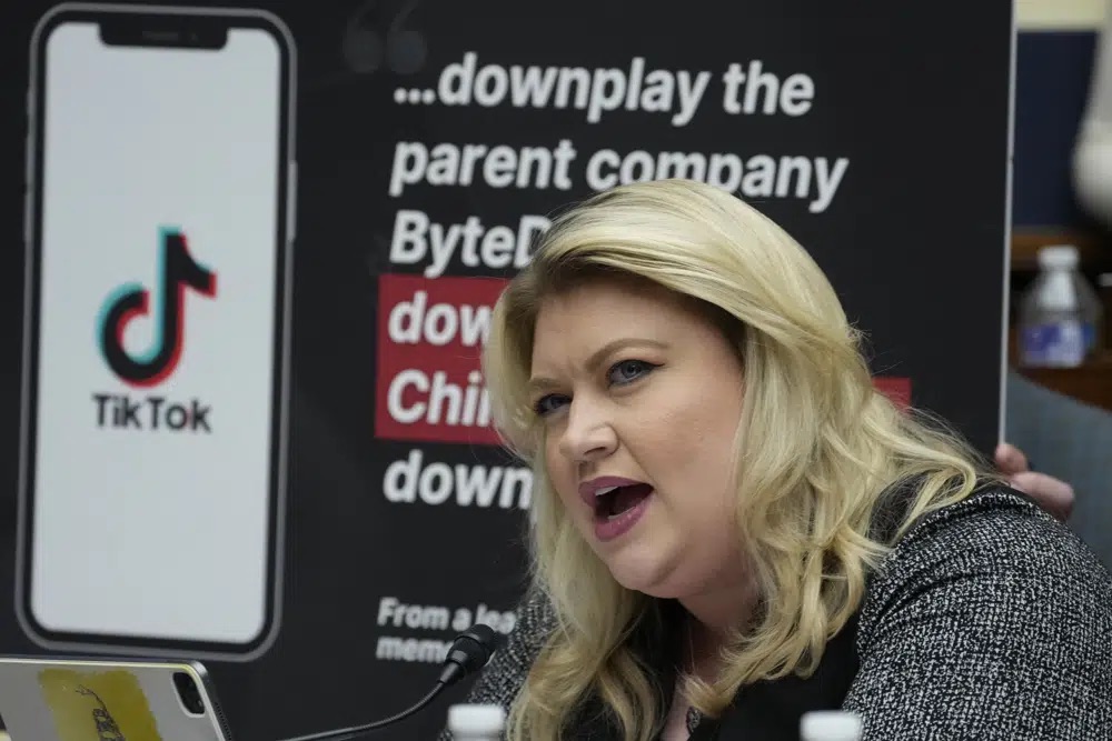 Rep. Kat Cammack, R-Fla., questions TikTok CEO Shou Zi Chew during a hearing of the House Energy and Commerce Committee, on the platform's consumer privacy and data security practices and impact on children, Thursday on Capitol Hill in Washington.