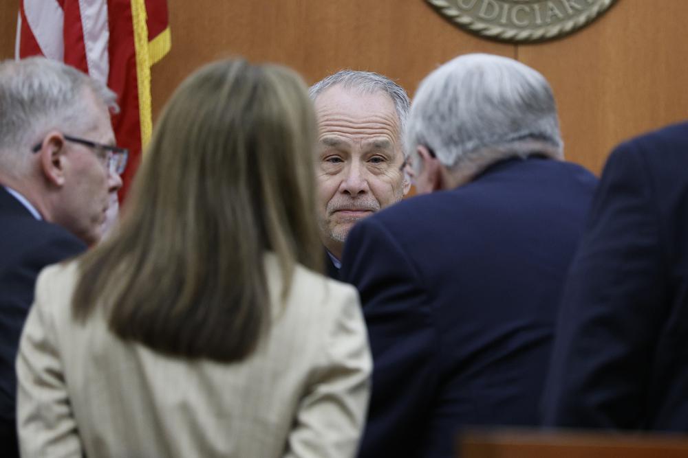 Judge Kent R. Holmberg talks to attorneys from both sides in the case between Gwyneth Paltrow and Terry Sanderson on Thursday in Park City. Sanderson is suing Paltrow for $300,000, claiming she recklessly crashed into him while the two were skiing on a beginner run at Deer Valley Resort in Park City in 2016.