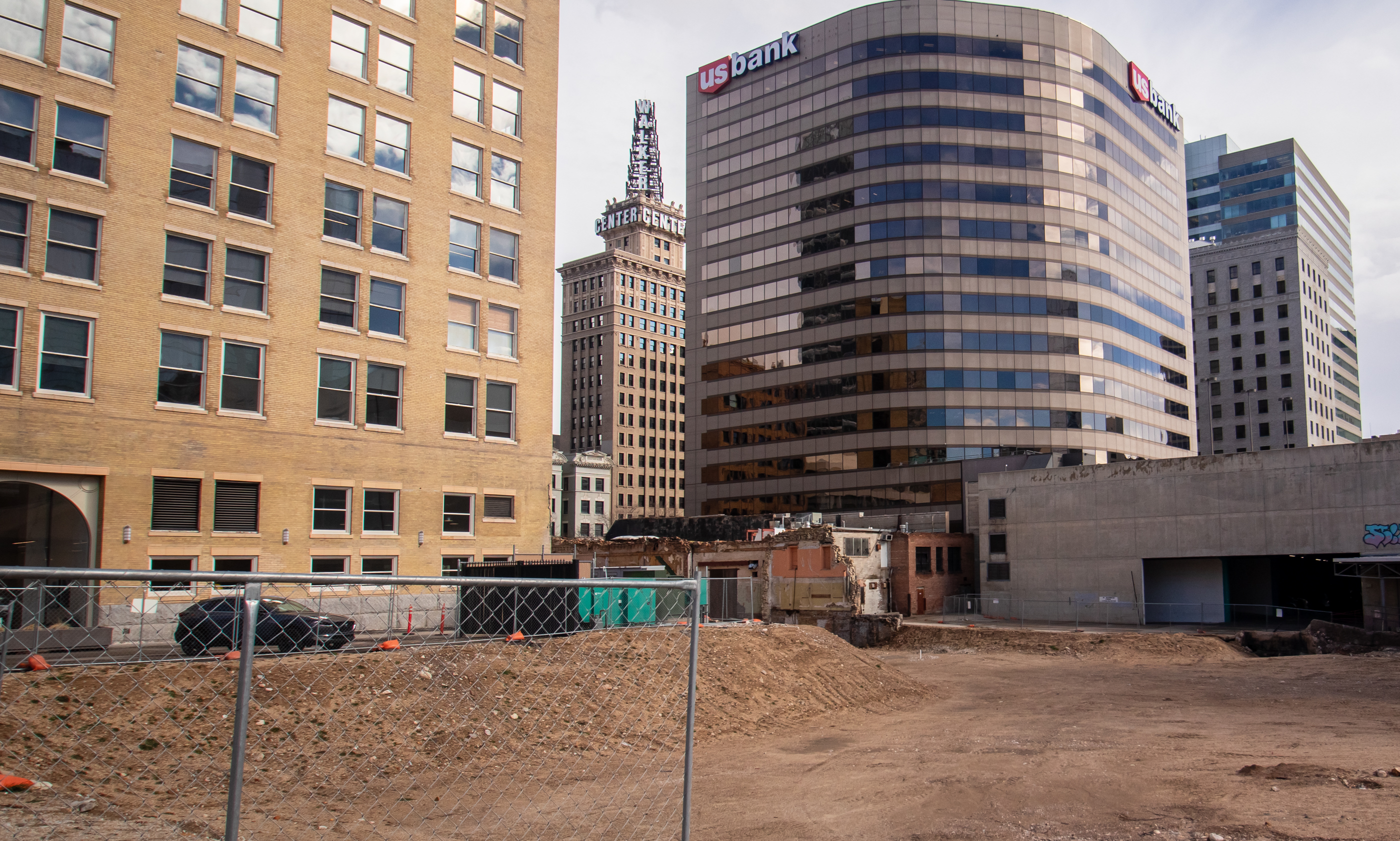 An empty lot where the Utah Pantages Theater once stood off Main Street in Salt Lake City on Thursday. The site is where the Main Street Tower is planned to be but the project is facing delays.