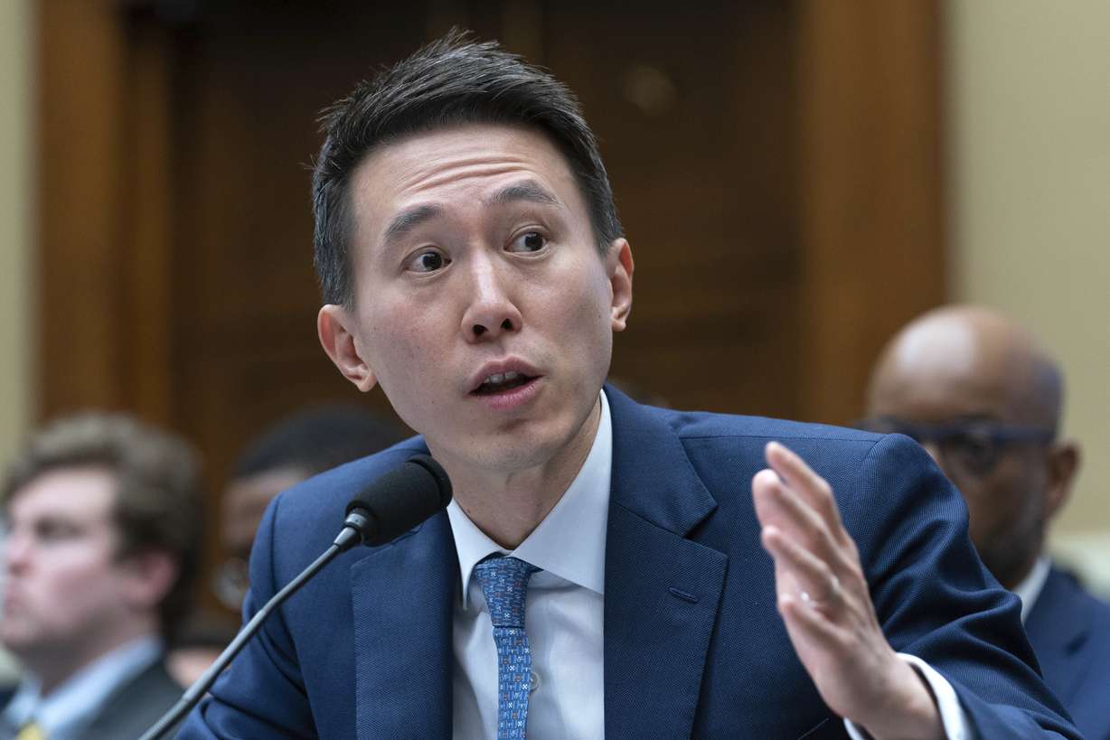 TikTok CEO Shou Zi Chew testifies during a hearing of the House Energy and Commerce Committee, on the platform's consumer privacy and data security practices and impact on children, Thursday, on Capitol Hill in Washington.