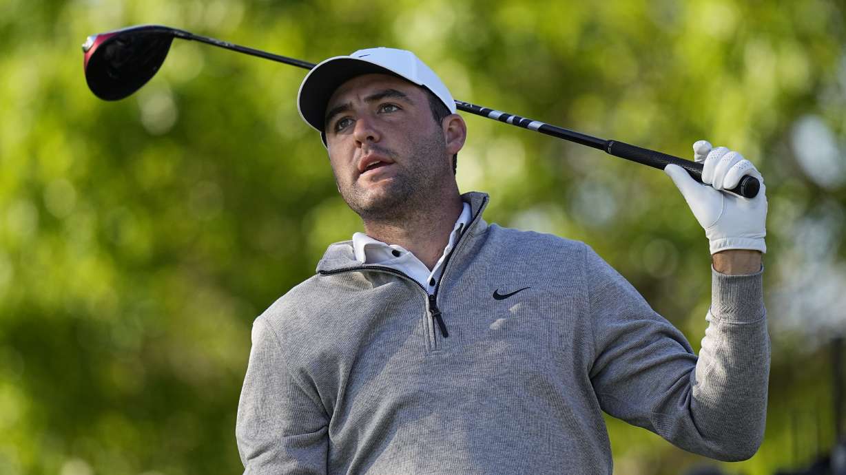 Scottie Scheffler reacts to his drive on the sixth hole during a round of 16 at the Dell Technologies Match Play Championship golf tournament in Austin, Texas, Saturday, March 25, 2023.