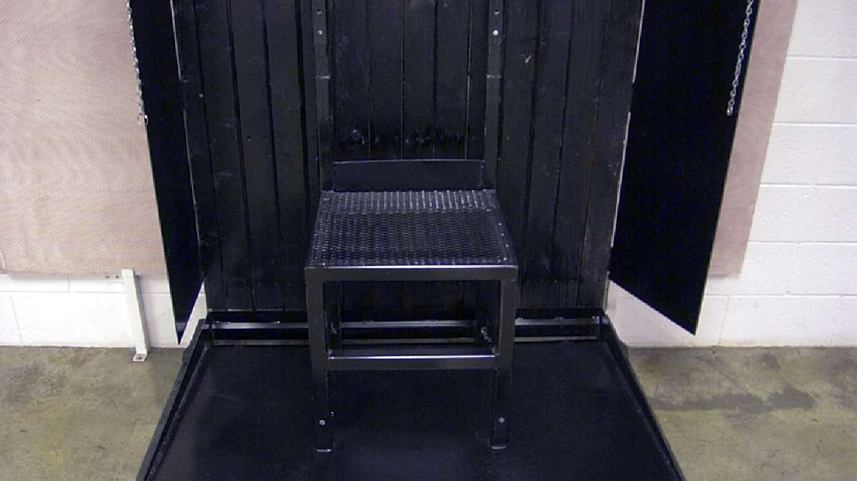 The firing squad execution chair is seen during a tour of the Utah State Prison at Draper, Utah, May 5, 2003. Idaho's governor signed a bill allowing execution by firing squad, becoming the latest state to turn to older methods of capital punishment.