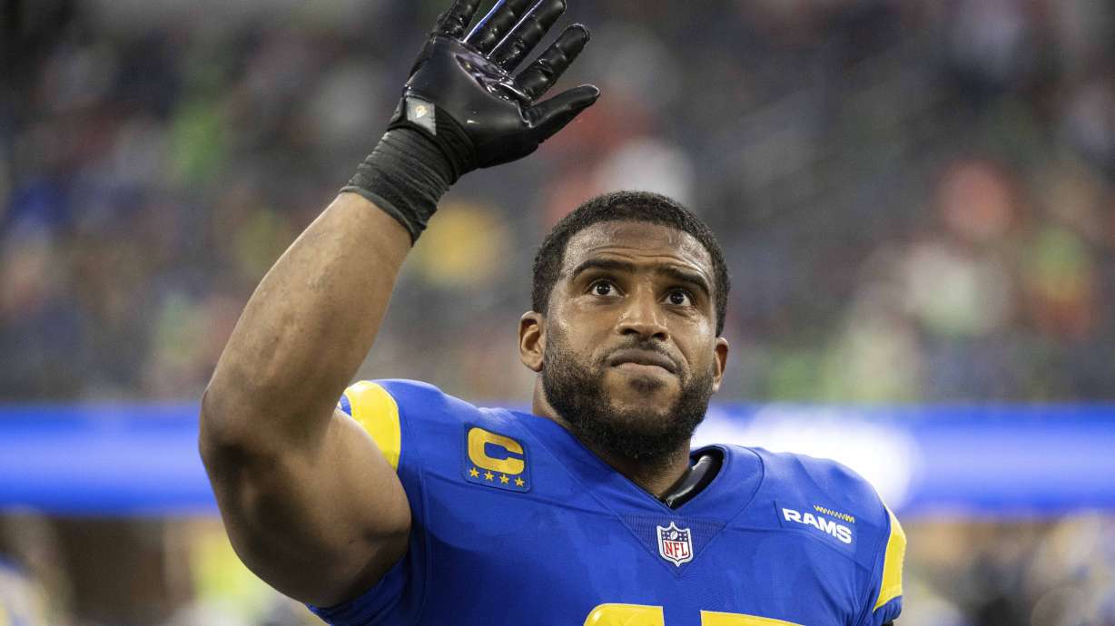 FILE -Los Angeles Rams linebacker Bobby Wagner (45) waves towards the stands during an NFL football game against the Denver Broncos, Sunday, Dec. 25, 2022, in Inglewood, Calif. Bobby Wagner is headed back to the Seattle Seahawks after agreeing to a one-year deal Saturday, March 25, 2023 to rejoin the team with which he became one of the top linebackers in the NFL, according to a person with knowledge of the deal.