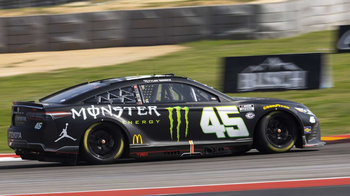Tyler Reddick steers through Turn 15 during a NASCAR Cup Series auto race at Circuit of the Americas, Sunday, March 26, 2023, in Austin, Texas.