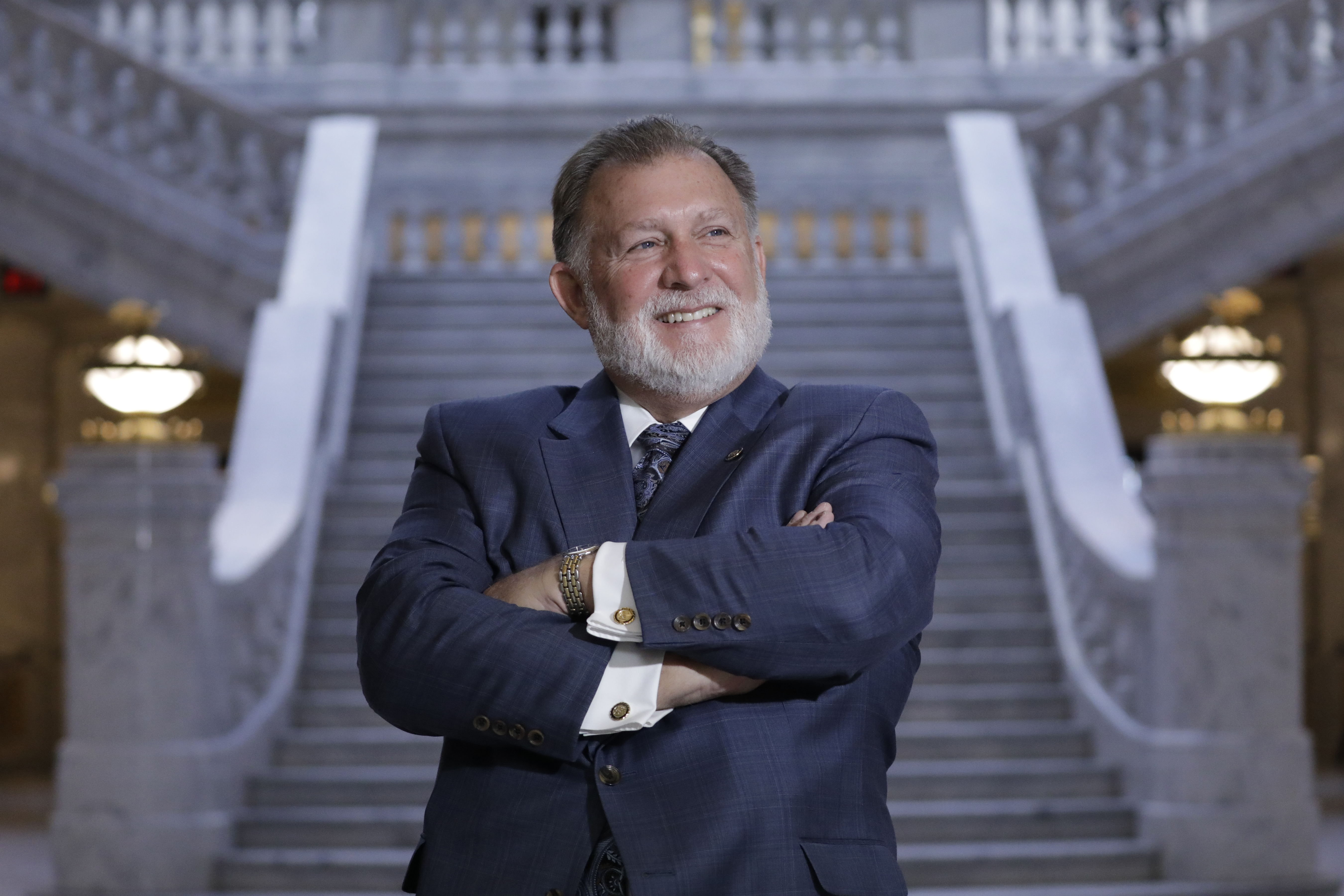 Republican Utah State Sen. Curtis Bramble poses for a portrait at the Utah State Capitol on Feb. 19, 2020, at the Utah State Capitol, in Salt Lake City. An investigation by the Associated Press has found that China and its U.S.-based advocates spent years building relationships with Utah's officials and lawmakers.