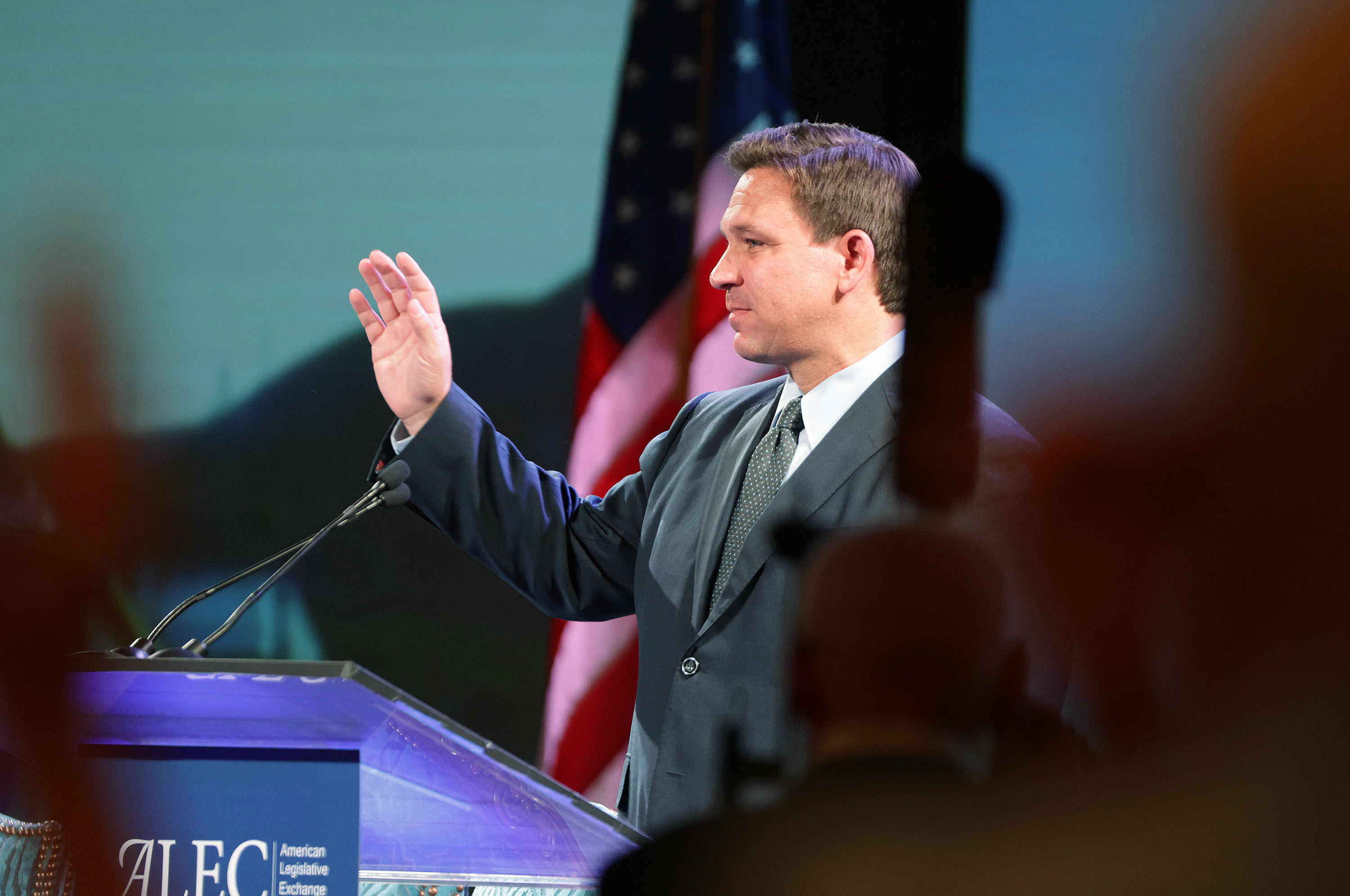 Florida Gov. Ron DeSantis, a potential GOP presidential candidate, speaks in Salt Lake City on July 28, 2021. DeSantis will headline the Utah Republican Party's organizing convention on April 22.