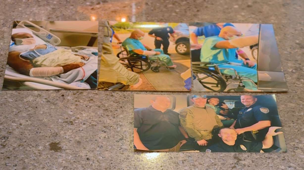 Photos of Sgt. Greg Moffitt in the hospital.