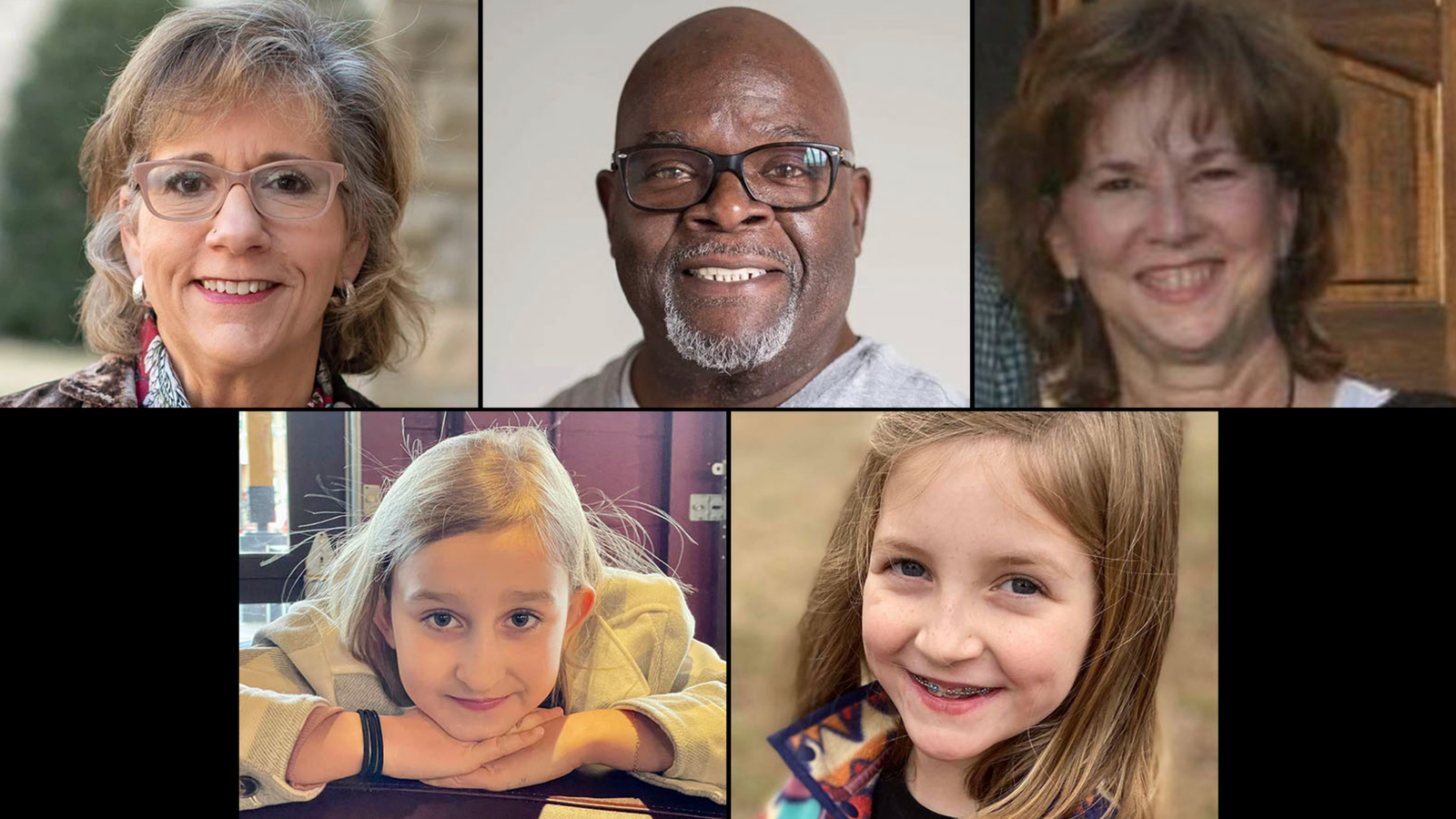 Photo of five of the six Covenant School Shooting victims: Katherine Koonce, Mike Hill, Cynthia Peak, Evelyn Dieckhaus and Hallie Scruggs.