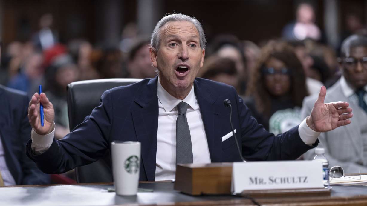 Starbucks founder and former CEO Howard Schultz testifies before a Senate committee where he faced questions about the company’s actions during an ongoing campaign for an employee union, at the Capitol in Washington, Wednesday.