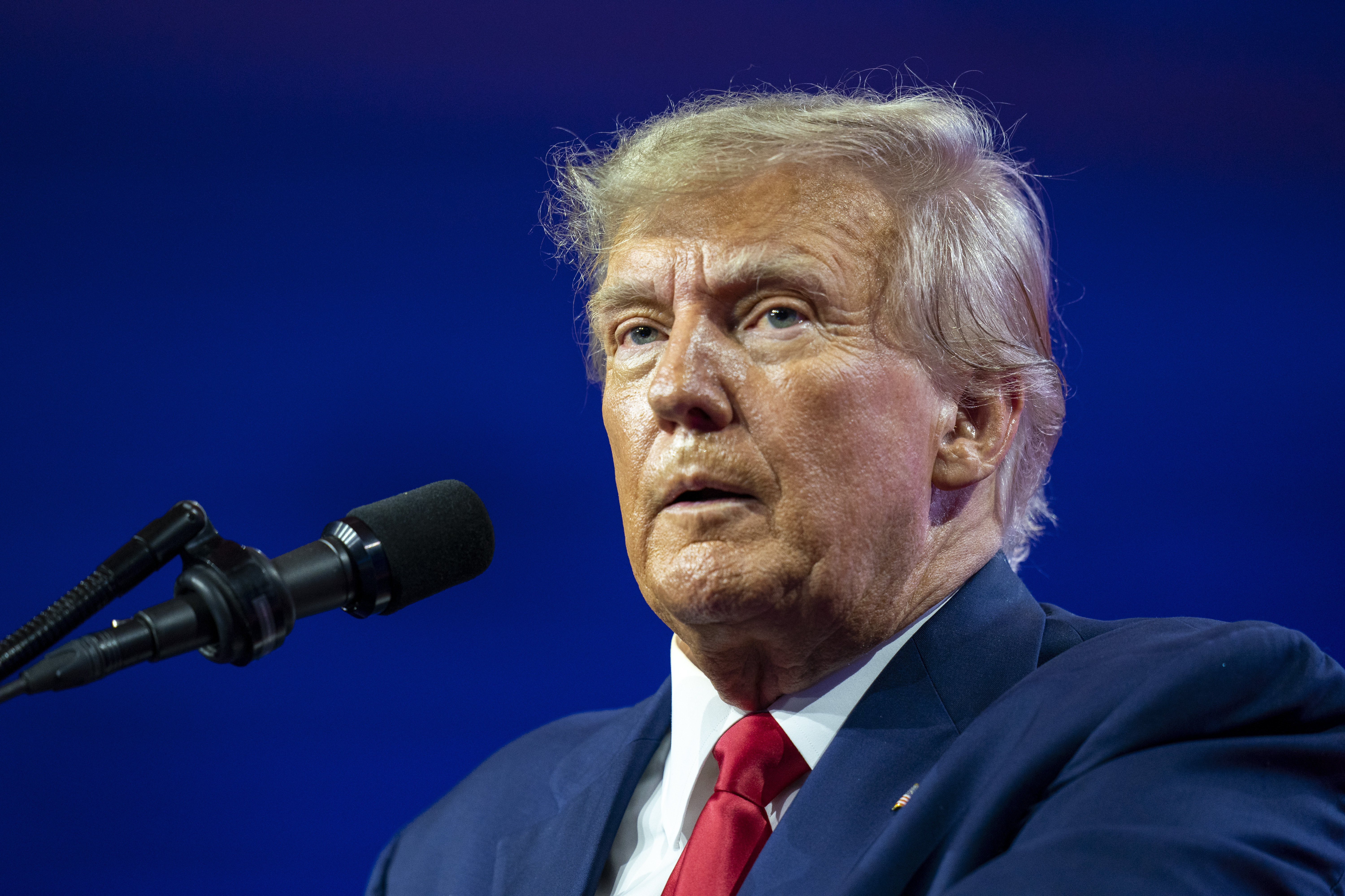 Former President Donald Trump speaks at the Conservative Political Action Conference March 4, in Oxon Hill, Md. Trump is set to be arraigned Tuesday after his indictment in New York City, court officials said Friday.