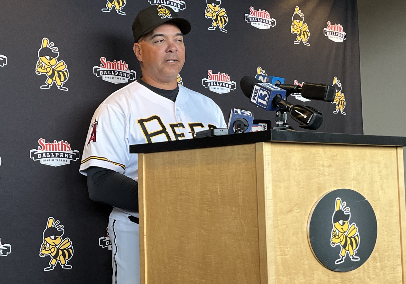 Salt Lake Bees manager Keith Johnson speaks during the team's media day on Thursday. He was named the team's manager again last month.