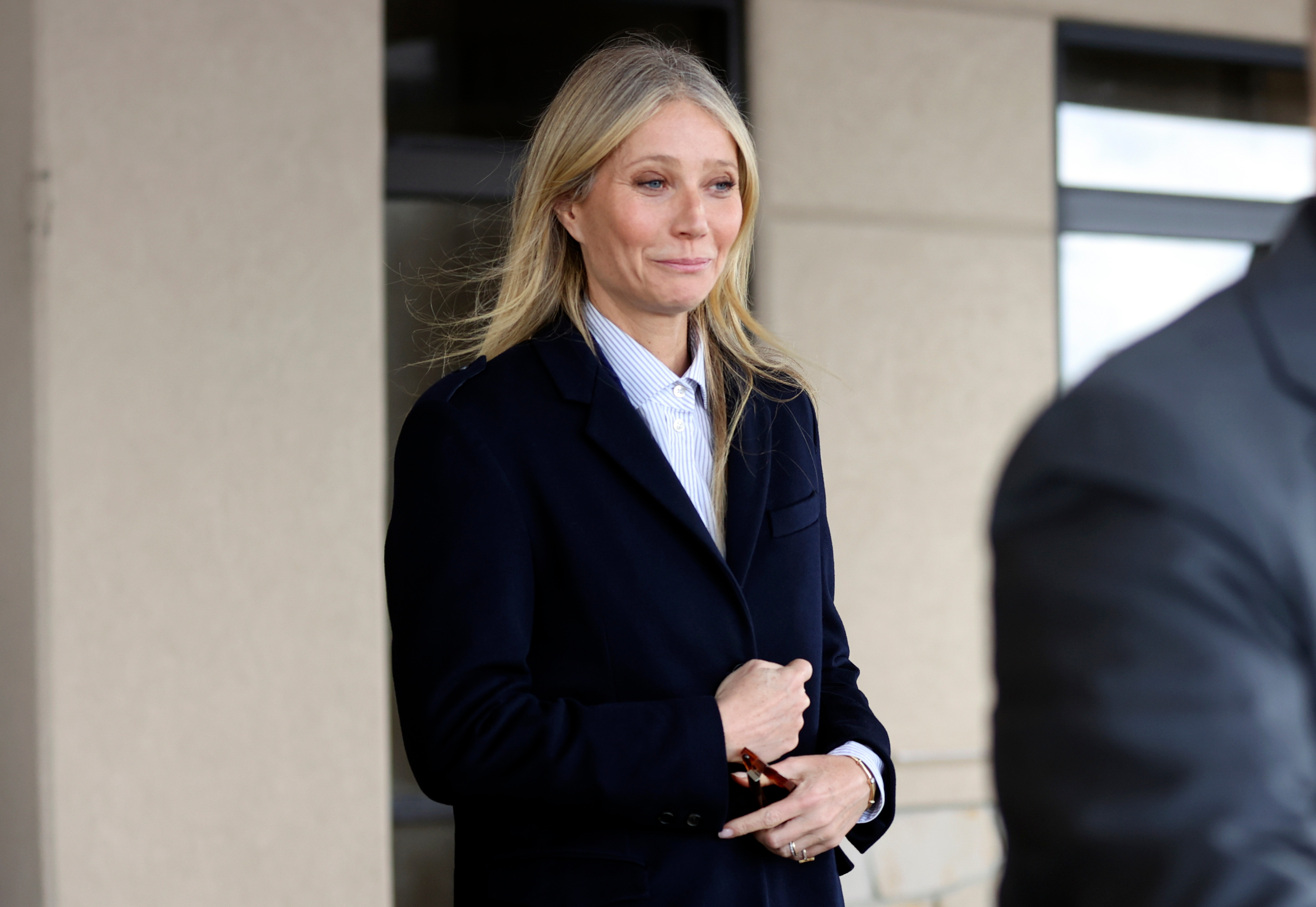 Gwyneth Paltrow leaves the Summit County Courthouse after she was found not at fault for a ski collision in Park City on March 30. The incident and trial are now the focus of a new musical comedy opening in London next month.