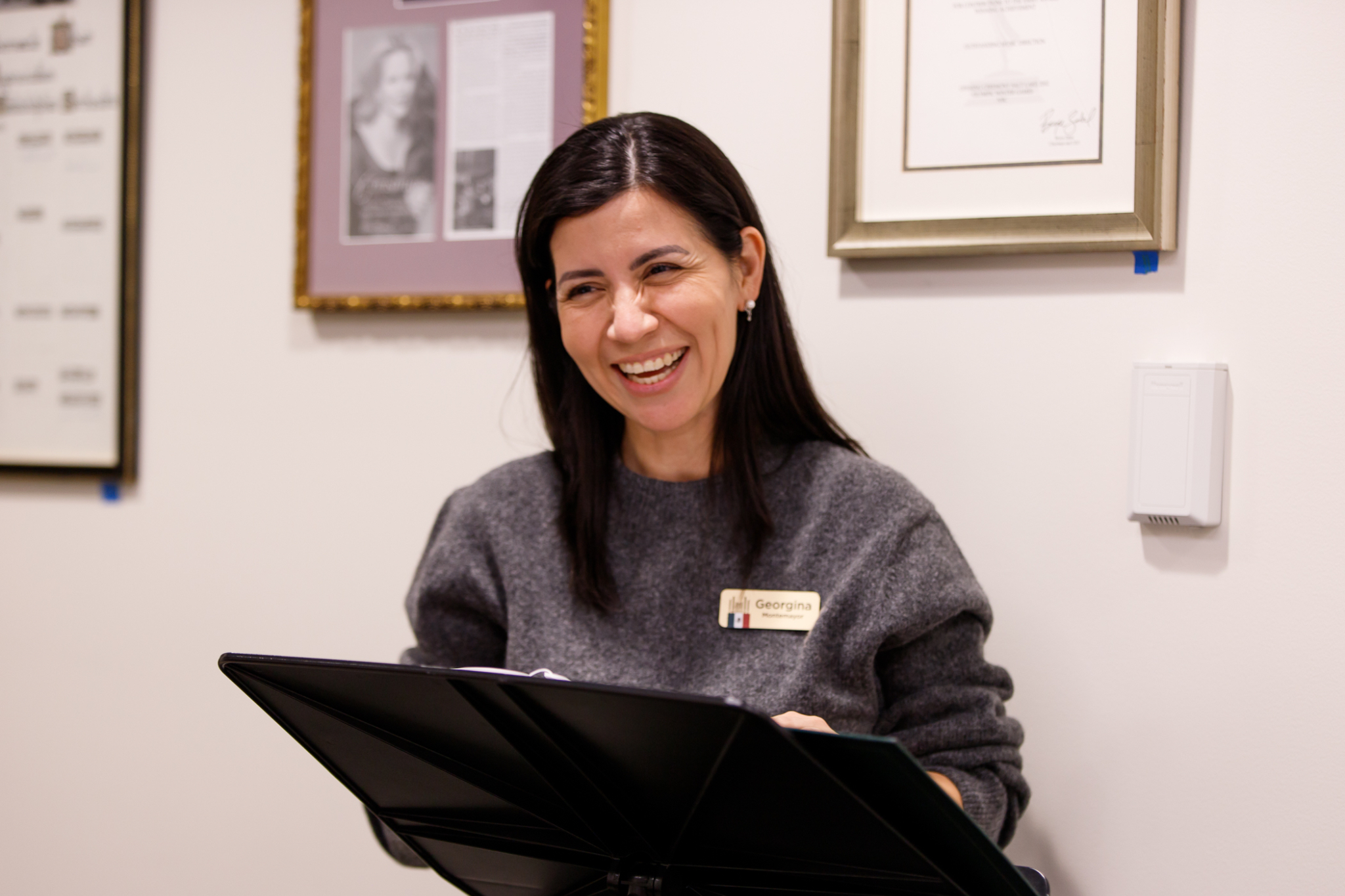 Georgina Montemayor Wong smiles during her vocal assessment at the Salt Lake Tabernacle on March 20. She is among 10 international singers to temporarily join the Tabernacle Choir at Temple Square during the April general conference of The Church of Jesus Christ of Latter-day Saints.