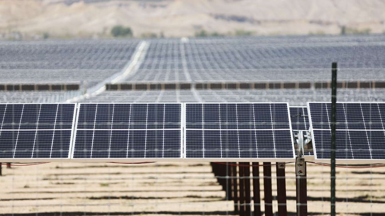 A solar farm in Clawson, Emery County, is pictured on May 11, 2022. A long-term resource plan released Friday by PacifiCorp anticipates a nearly fourfold increase in new wind and solar energy by 2032 and a system-wide 70% reduction of greenhouse gas emissions by 2030.