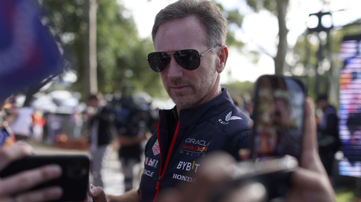 Team Principal of Red Bull Christian Horner arrives at the track ahead of the Australian Formula One Grand Prix at Albert Park in Melbourne, Friday, March 31, 2023.