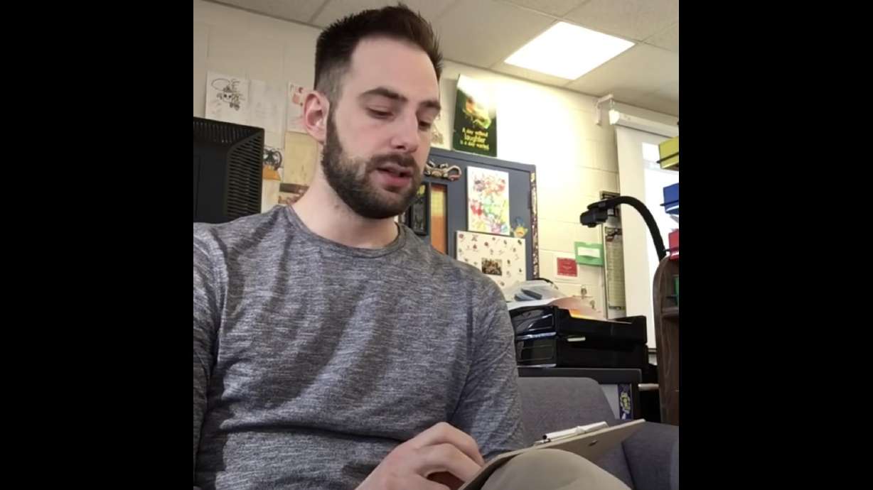 In the video, Joe Dombrowski is sitting in front of his class, giving the "correct" answers to a spelling test. The joke is that none of the words exist. Not only do they sound completely ridiculous, but Mr. Dombrowski does not allow "wins" from phonetic spelling.