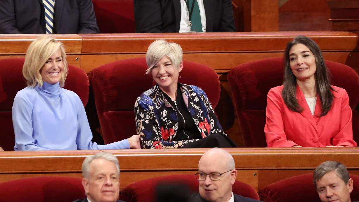 The new Young Women general presidency, first counselor Sister Tamara W. Runia, President Emily Belle Freeman and second counselor Sister Andrea Muñoz Spannaus, was announced during general conference in Salt Lake City on Saturday.
