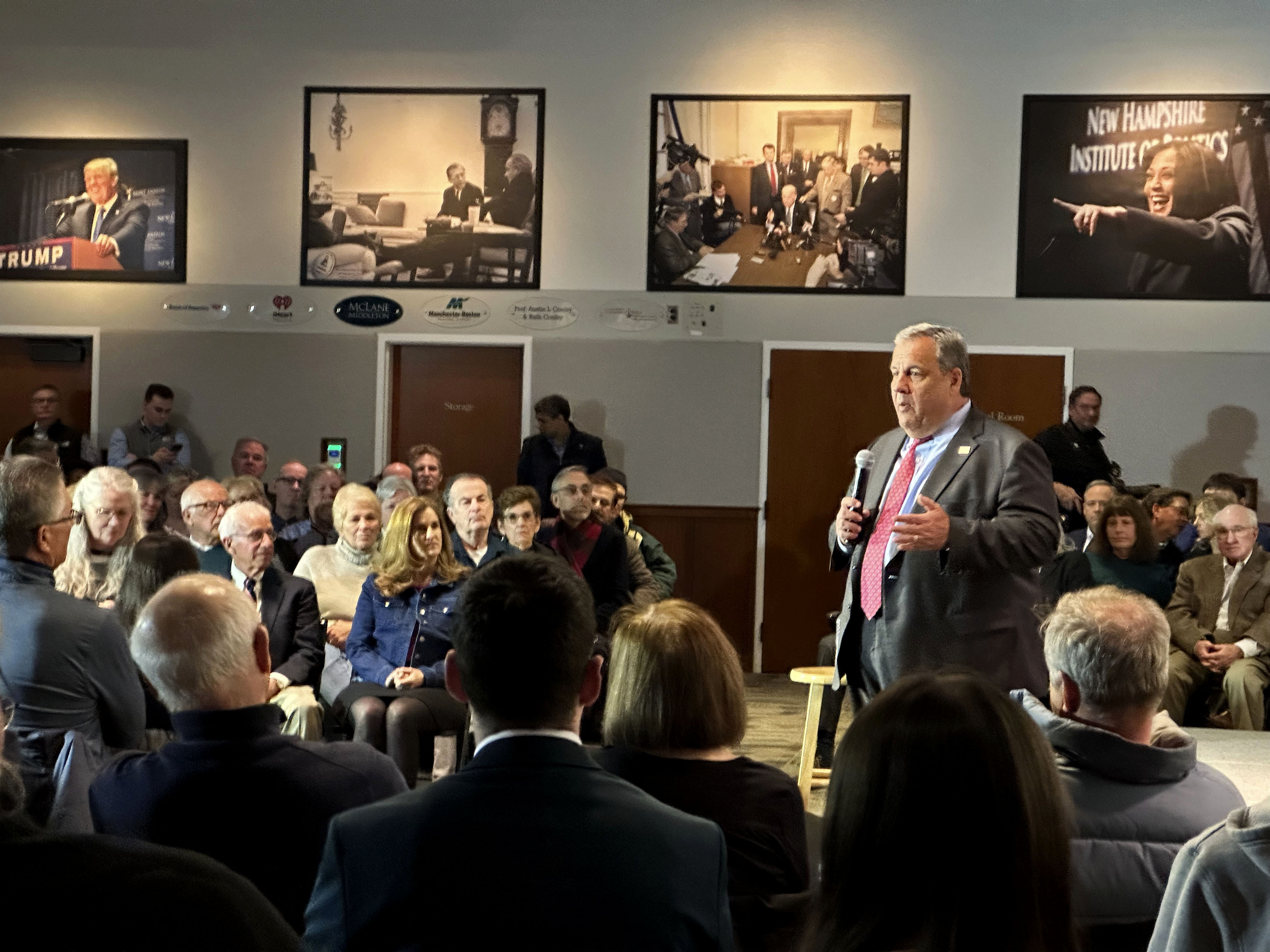 Former New Jersey Gov. Chris Christie speaks at the New Hampshire Institute of Politics at Saint Anselm College in Manchester, N.H., March 27.