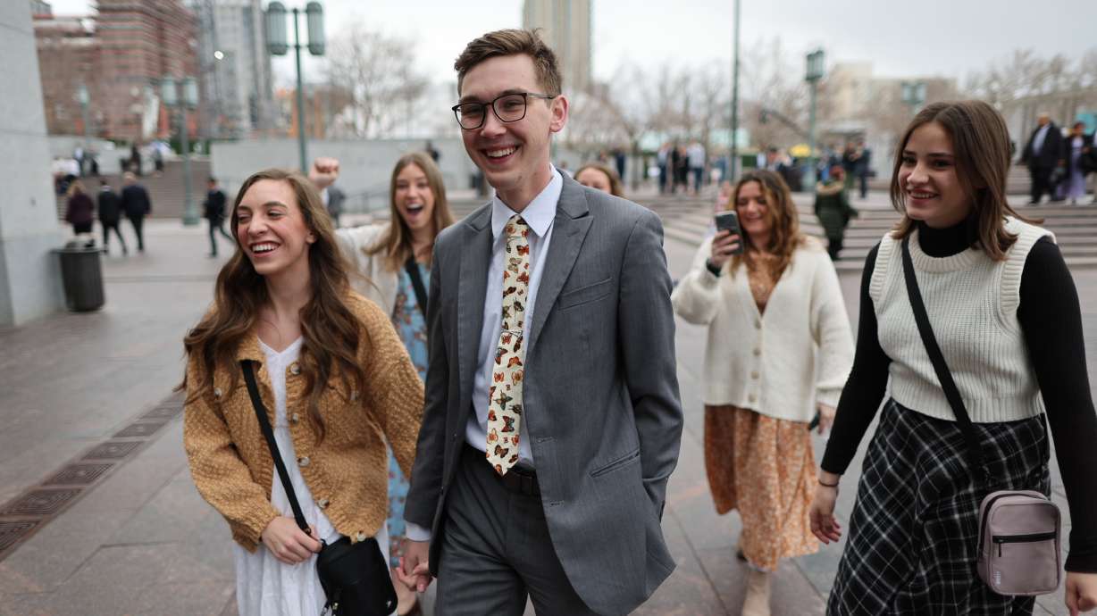 Conferencegoers arrive at the Conference Center in Salt Lake City for the Sunday morning session of the 193rd Annual General Conference of The Church of Jesus Christ of Latter-day Saints in Salt Lake City.