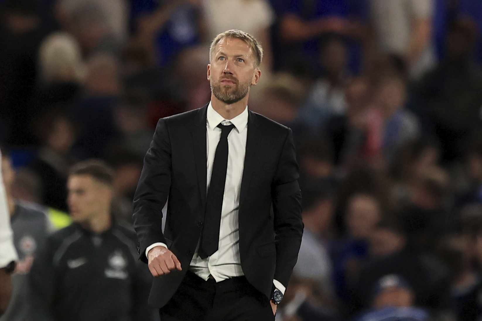 FILE - Chelsea Manager Graham Potter watches during the champions League soccer match between Chelsea and Red Bull Salzburg at the Stamford Bridge in London, England, in London , England, Wednesday, Sept. 14, 2022. Chelsea has fired manager Graham Potter with the club languishing in the middle of the Premier League standings despite spending more than $600 million on players in the last two transfer windows. The team announced Potter's departure on Sunday, April 2, 2023. 
