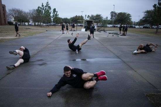 Army Staff Sgt. Daniel Murillo conducts physical training at Ft. Bragg on Jan. 18, in Fayetteville, North Carolina. Obesity in the U.S. military surged during the pandemic, new research shows. Nearly 10,000 active duty Army soldiers became newly obese between February 2019 and June 2021, after restricted duty and limited exercise led to higher body mass scores.